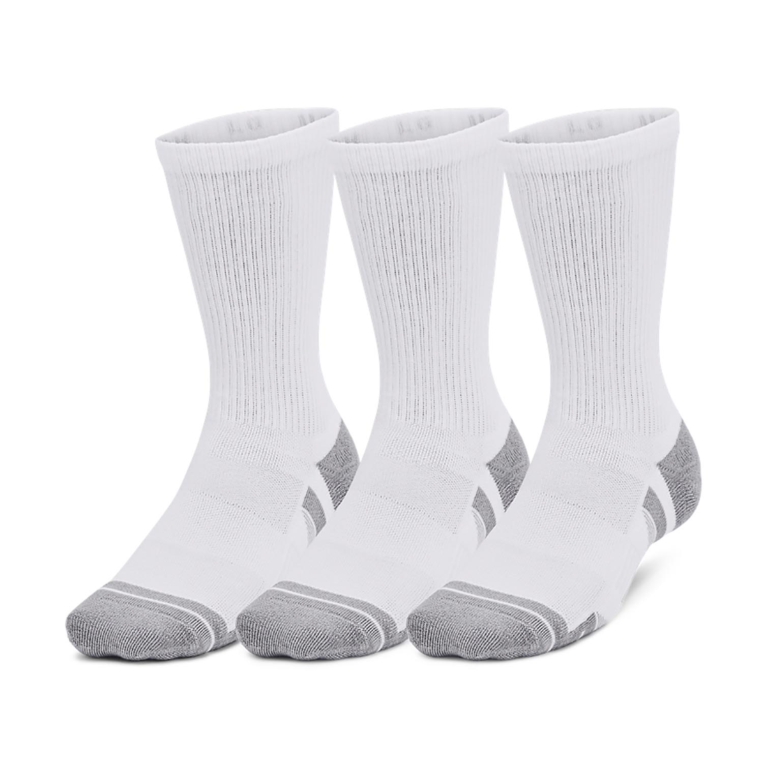 Under Armour Performance Tech Crew Socks, 3 Pack White/Grey