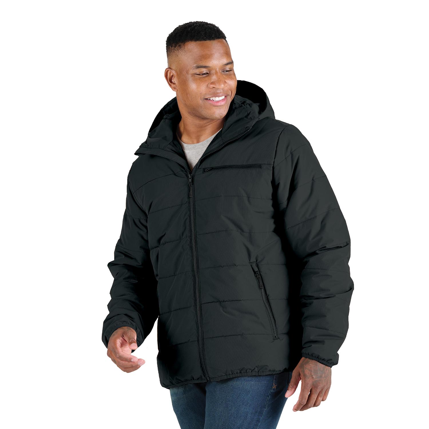 BERNE MEN'S CHANNEL QUILT RIPSTOP HOODED JACKET