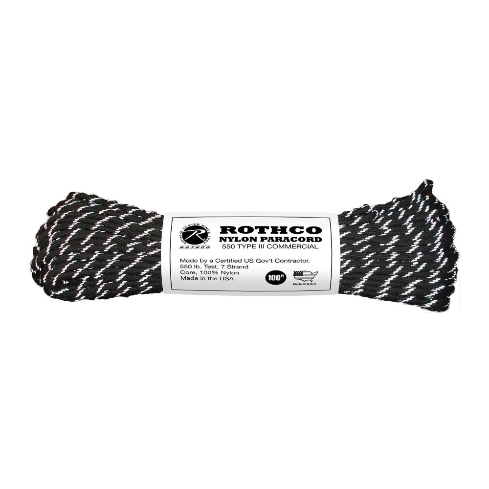 Rothco 100 ft. Nylon 550 Paracord Black Reflective Tracer