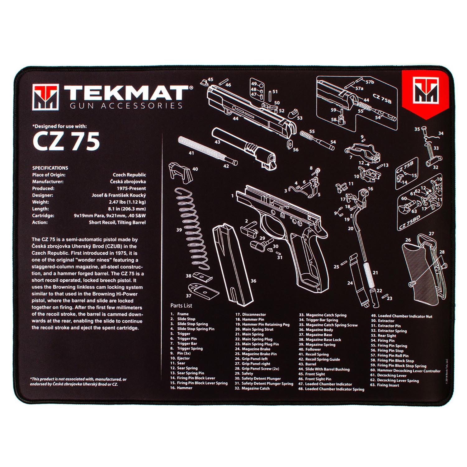 TekMat CZ 75 Ultra Premium Gun Cleaning Mat 20"